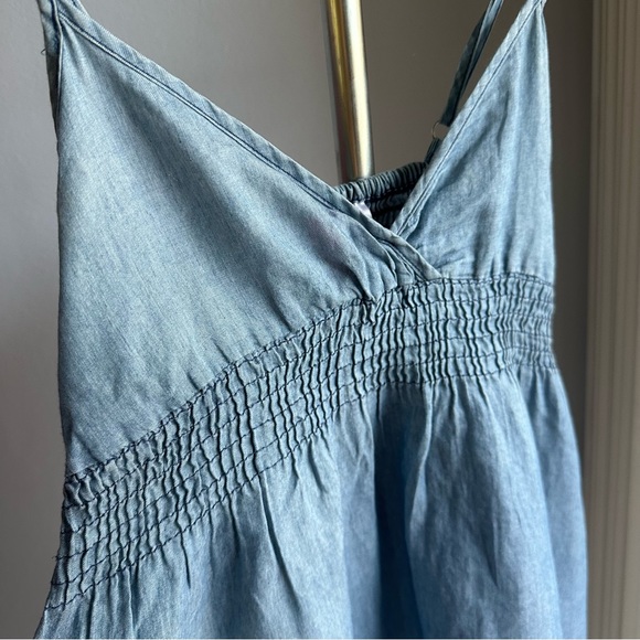 *SOLD* H&M Chambray Denim Baby Doll Smocked Dress in Blue - Picture 5 of 7